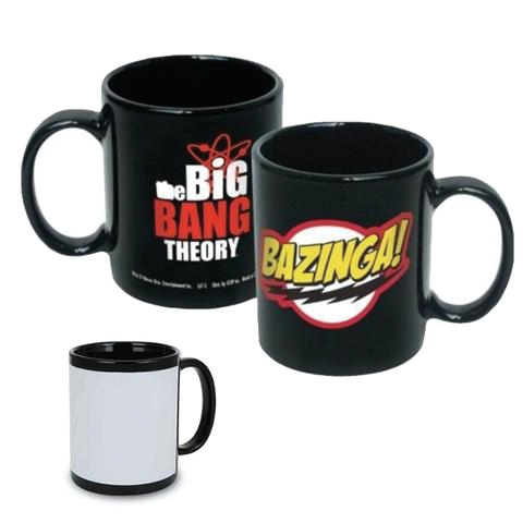 Caneca de Porcelana Preta com Tarja Branca 325ml