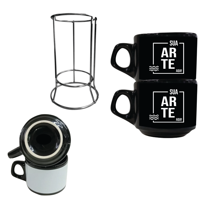 Suporte com 2 Xícaras Tarja Branca 200ml