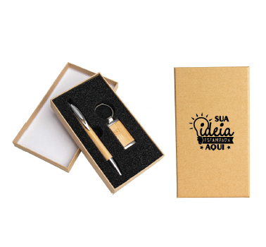 Kit Caneta e Chaveiro Bambu